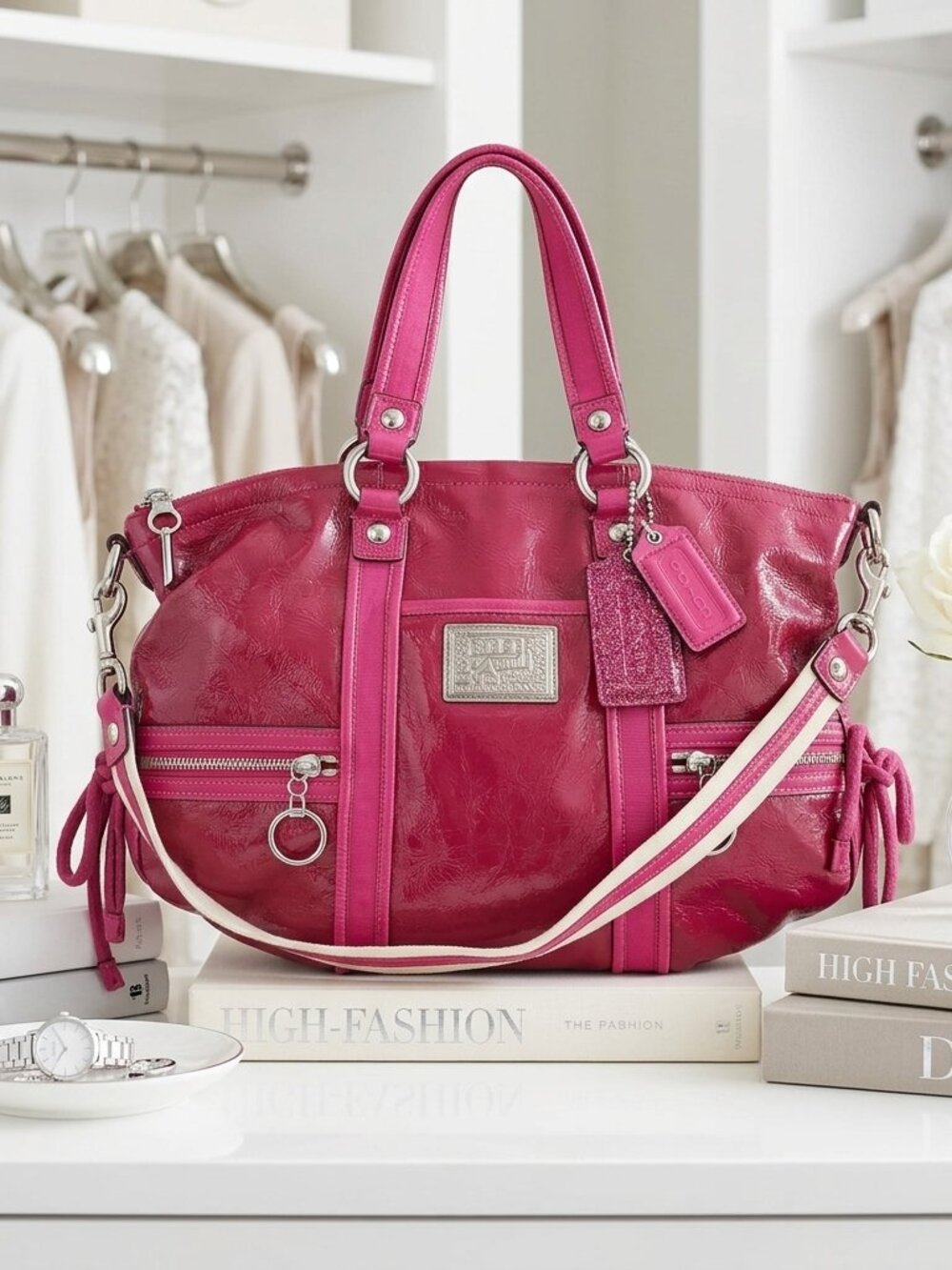 Coach Poppy Pink Patent Leather Satchel